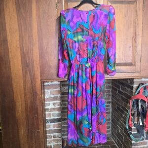 Vintage 100% Silk Vibrant Multicolor Long Dress - 10 - Umi Collections
